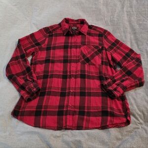 Express Red and Black Plaid Button Down Shirt